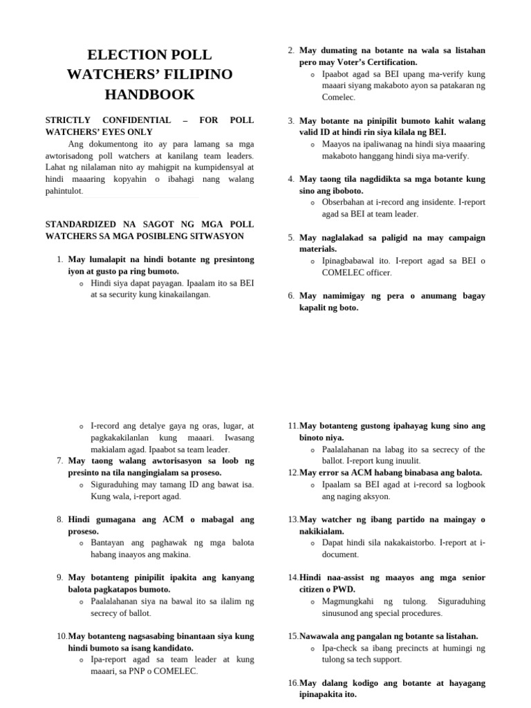 Election Poll Watchers Handbook | PDF