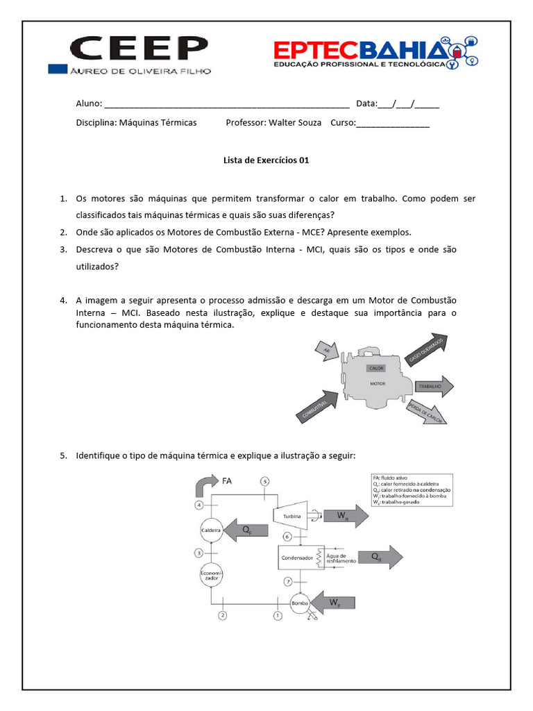 Lista de Exercícios sobre Máquinas Térmicas | PDF