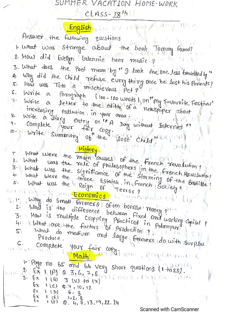 Class 9 Homework | PDF