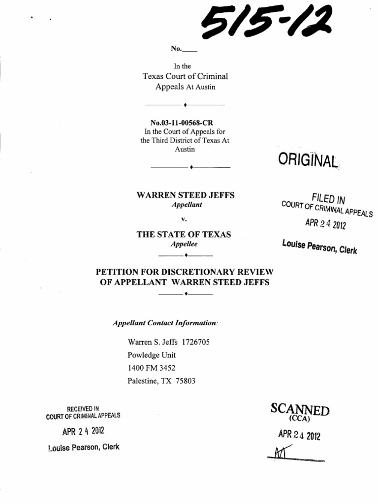 Texas Court Appeal: Warren Jeffs Case | PDF | Plan Of Salvation (Latter ...