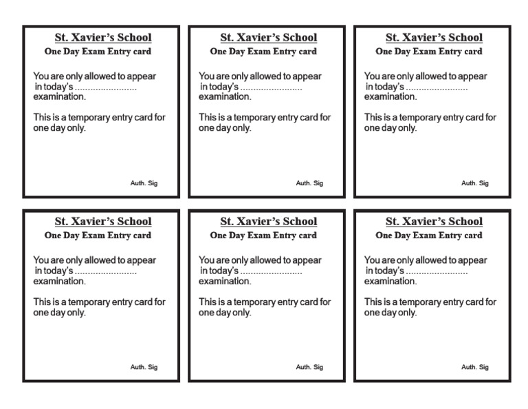 St. Xavier's One Day Exam Entry Card | PDF