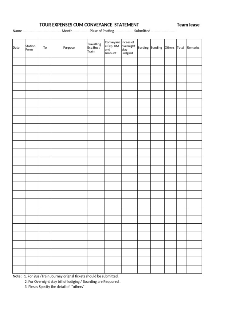 Tour Expense and Conveyance Statement | PDF