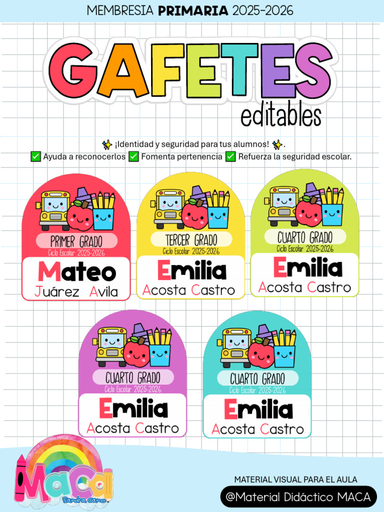 Gafetes Editables para Primaria 2025-2026 | PDF