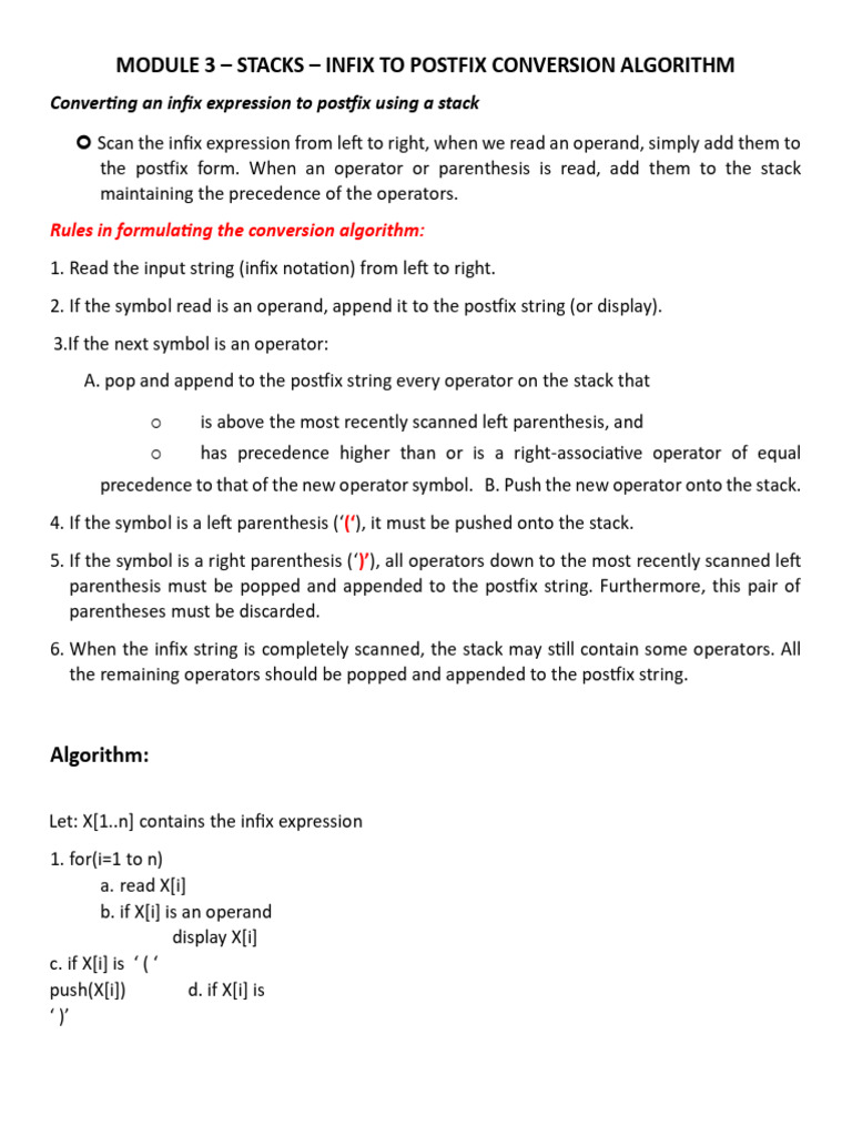 Infix to Postfix Conversion Algorithm | PDF | Computer Programming ...