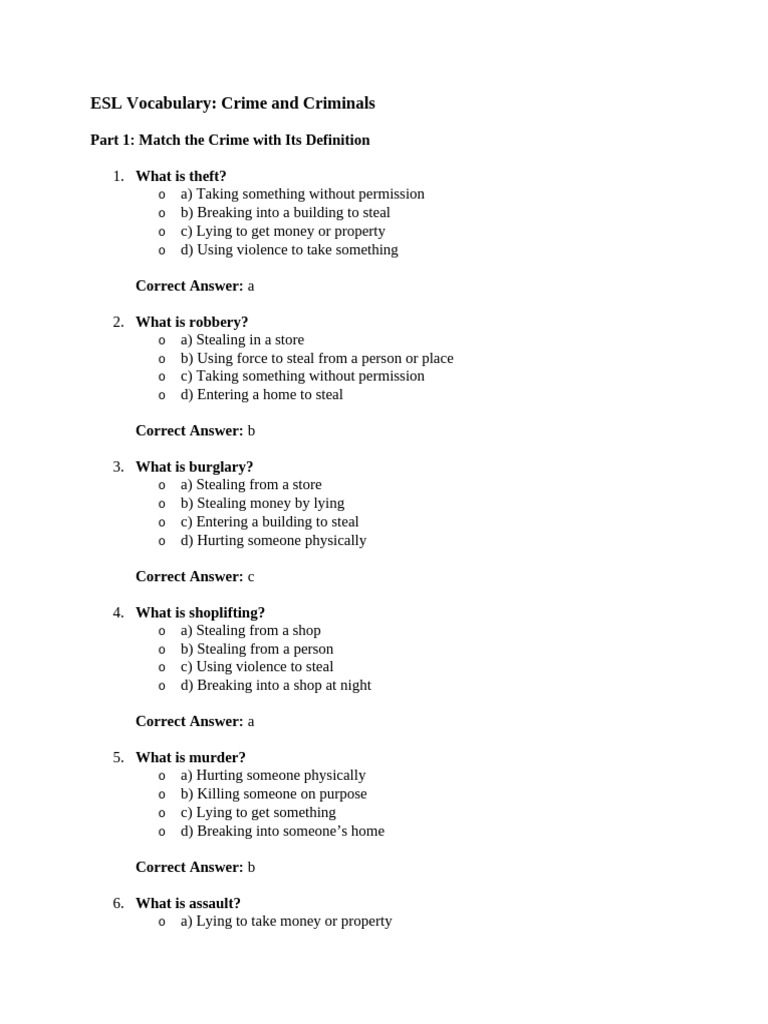 Understanding Crime Vocabulary | PDF | Burglary | Theft