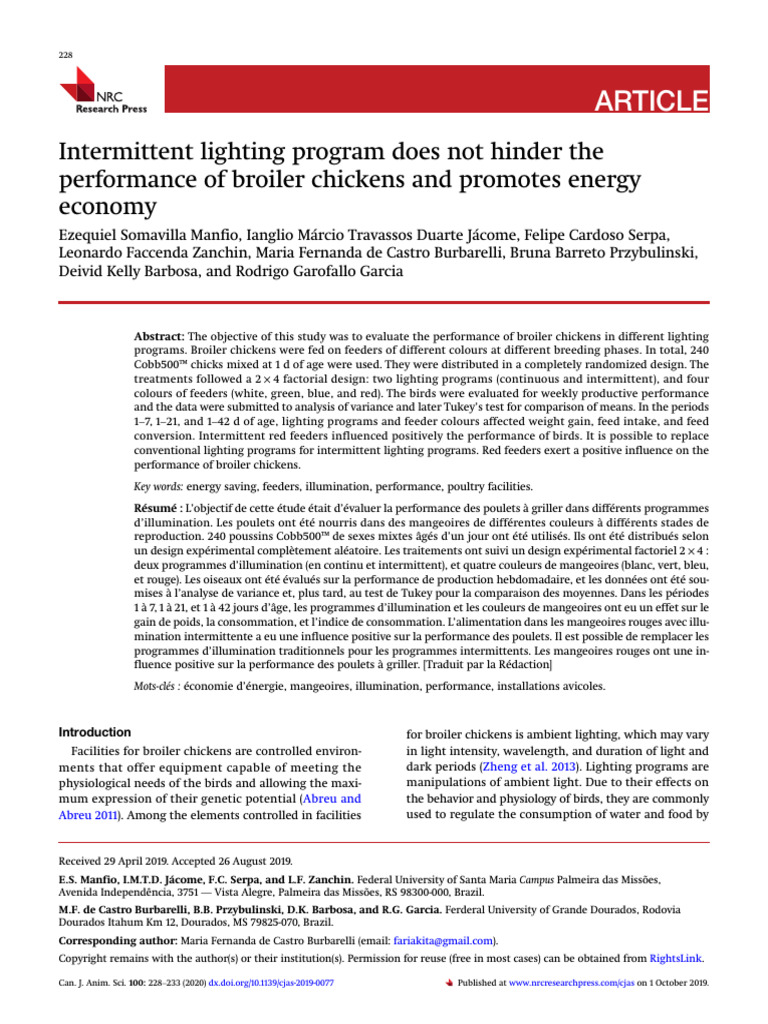 Manfio Et Al 2019 Intermittent Lighting Program Does Not Hinder The ...