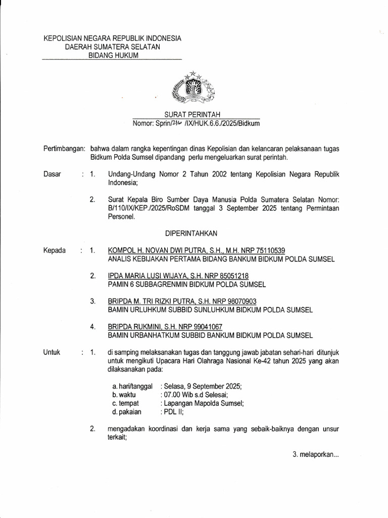 Sprin Upacara Hari Olahraga Nasional | PDF