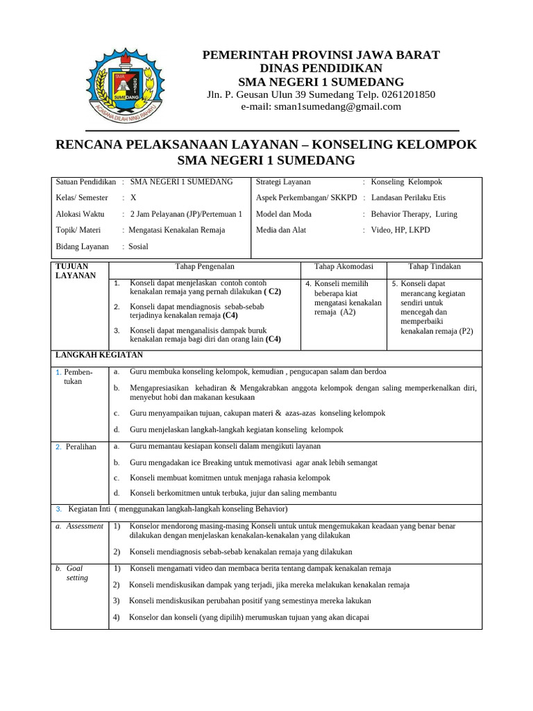 Contoh RPL Konseling Remaja | PDF