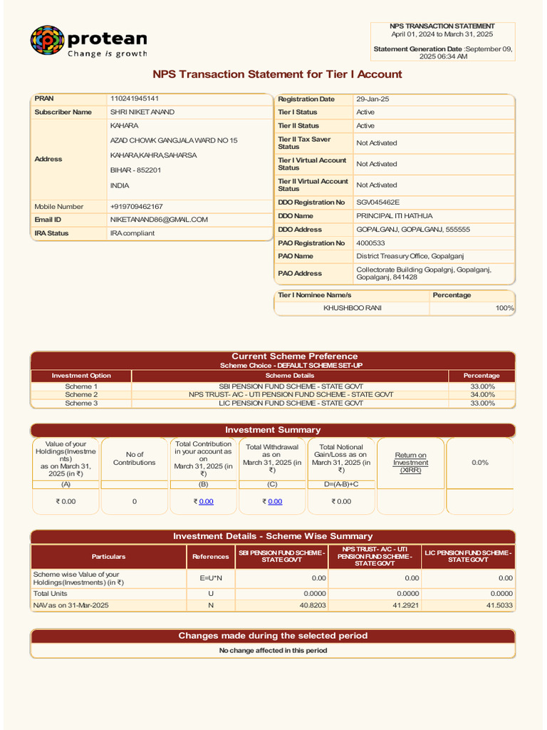 NPS Transaction Statement 2024-2025 | PDF | Pension | Taxes