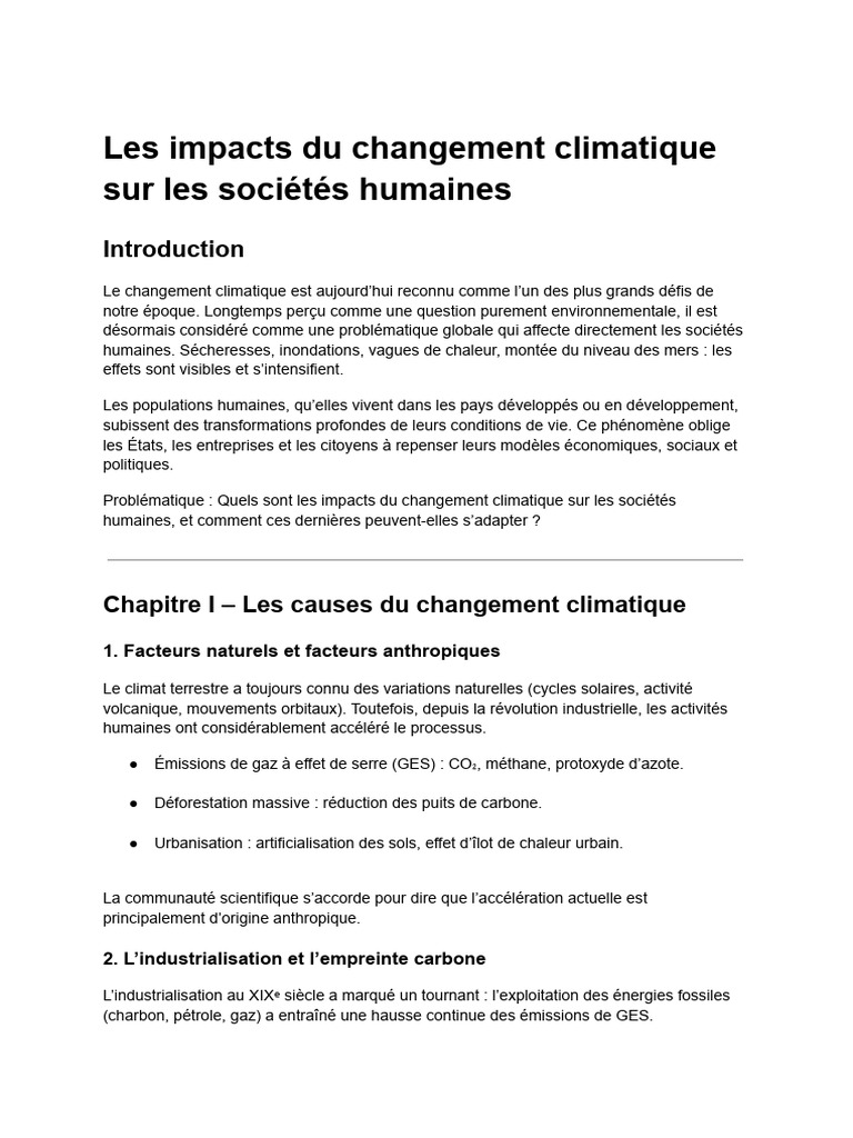 Impacts du changement climatique sur l'humanité | PDF | Changement ...
