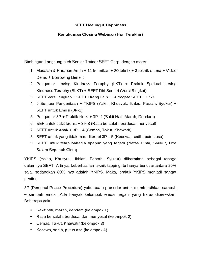 SEFT Healing: Teknik dan Praktik Kebahagiaan | PDF