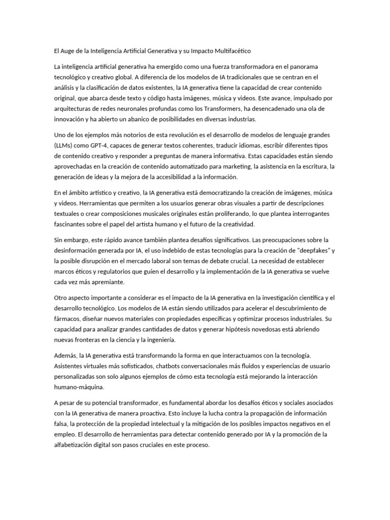 Impacto de la IA Generativa en la Sociedad | PDF | Inteligencia ...