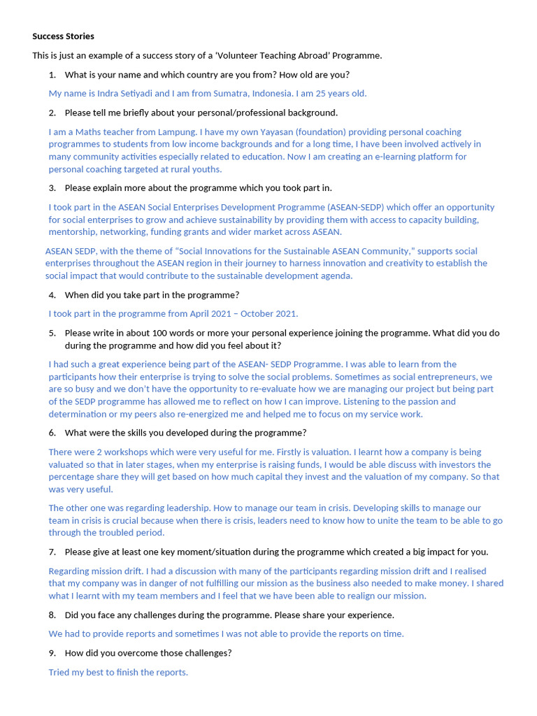 Success Stories - Template With Example | PDF | Social Enterprise