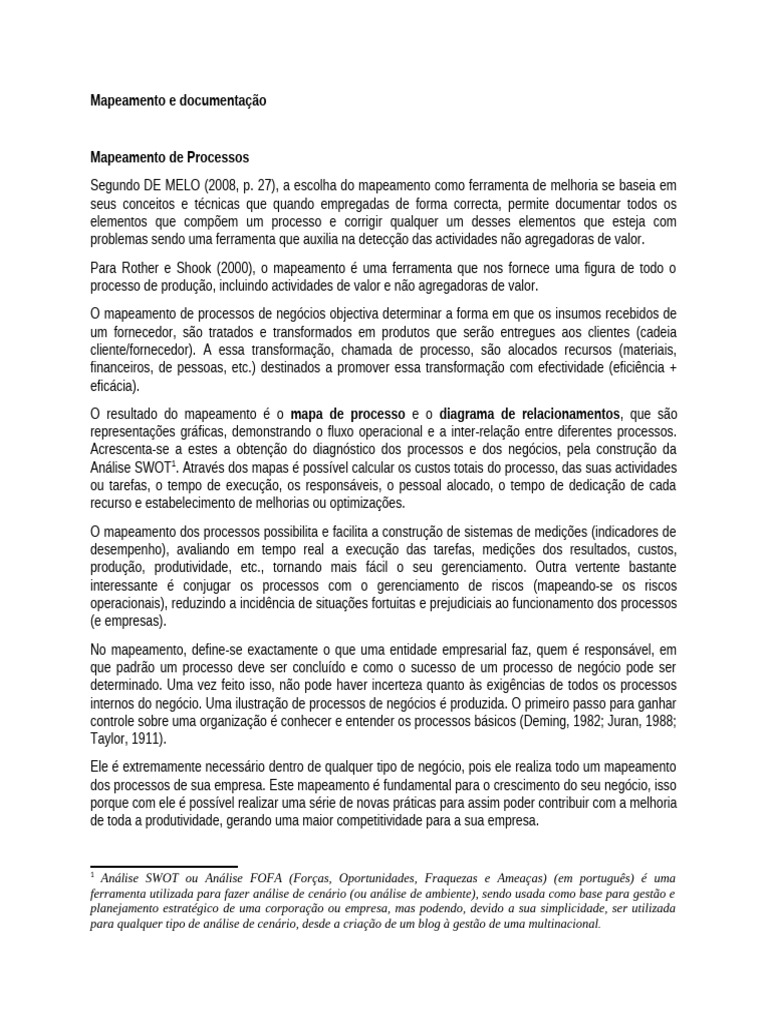 Mapeamento de Processos e Documentação | PDF | Business