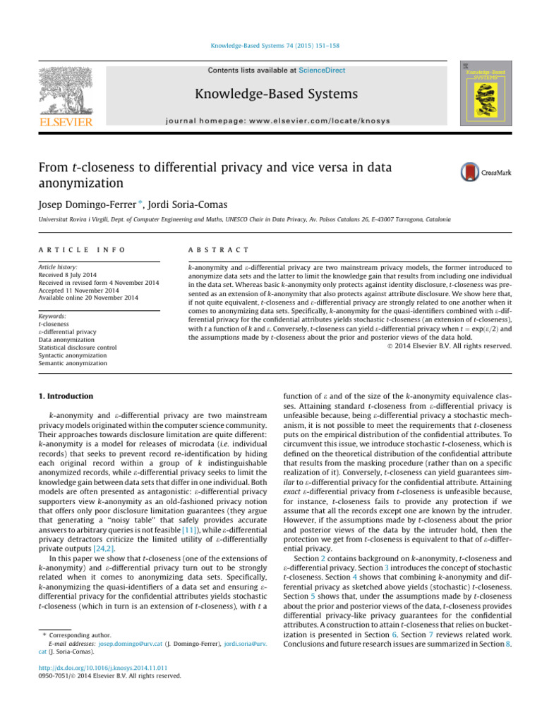 t-Closeness and Differential Privacy in Data Anonymization | PDF | Privacy