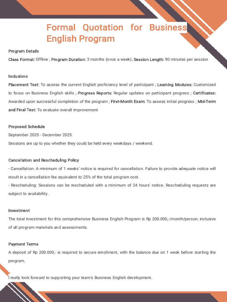 Business English Program Quotation | PDF