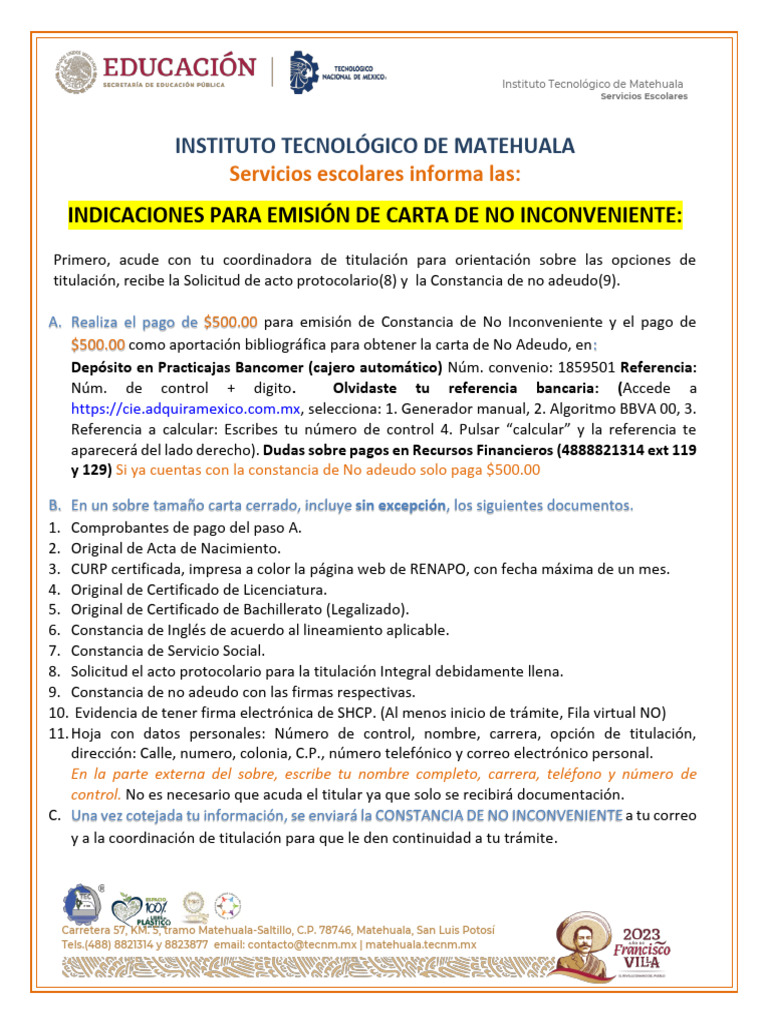 Emisión de Carta de No Inconveniente | PDF
