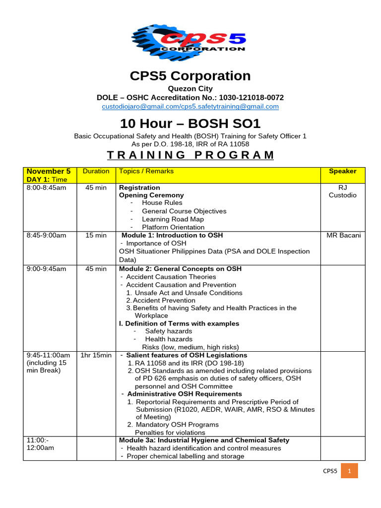 BOSH Training for Safety Officers 1 | PDF | Occupational Safety And ...