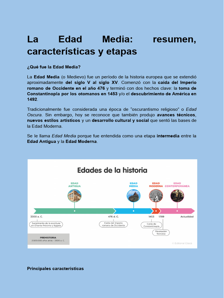 Características y etapas de la Edad Media | PDF | Edades medias | Tomás ...