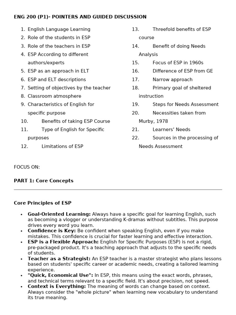 Eng 200 P1 Pointers and Guided Discussio | PDF | English As A Second Or ...