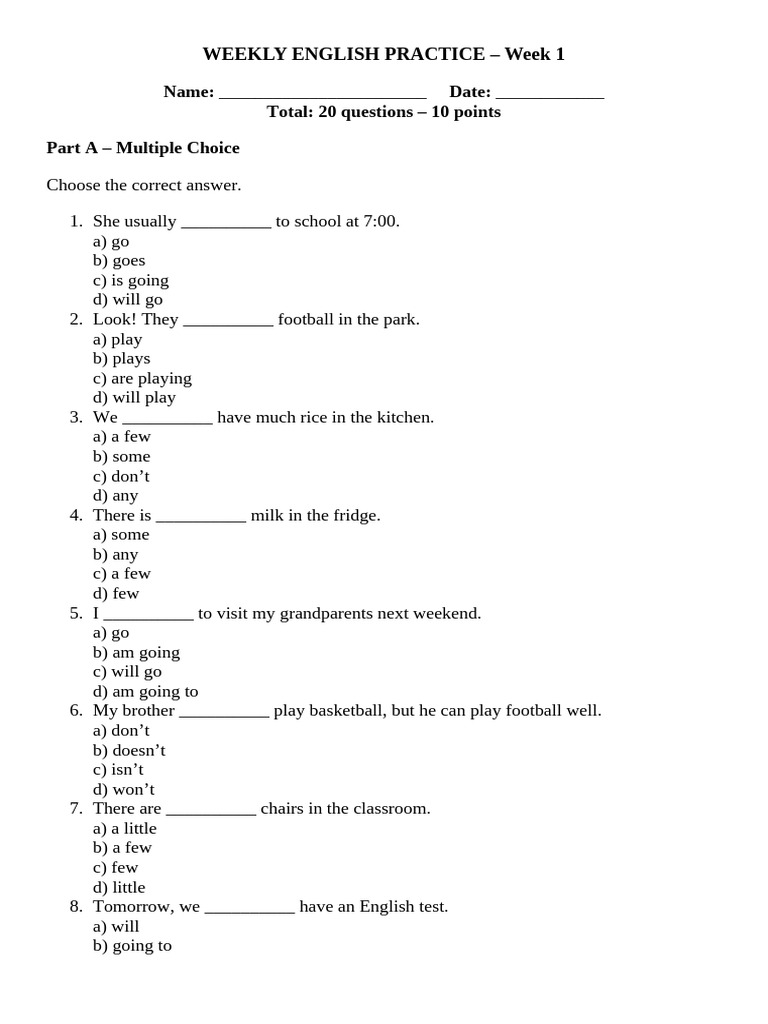 Weekly English Practice Worksheets | PDF | Chess | Chess Theory