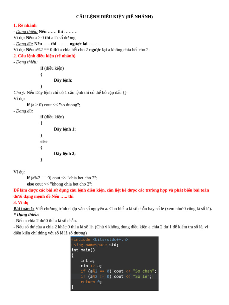 Câu Lệnh Điều Kiện c++ | PDF
