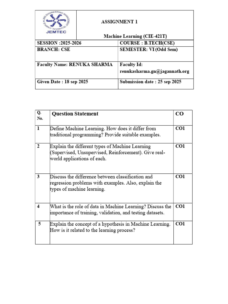 Assignment 1 ML-1 | PDF