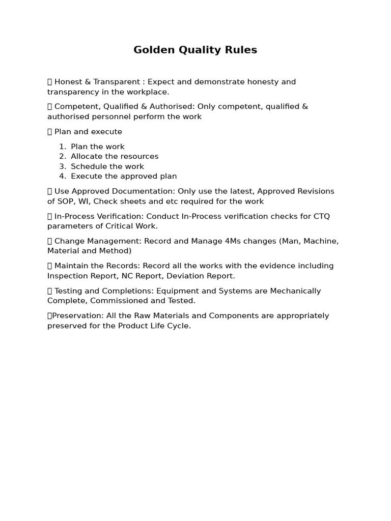 Golden Quality Rules | PDF