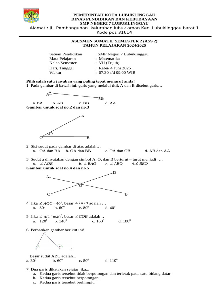 Soal Matematika Kls 7 Sem 2 | PDF
