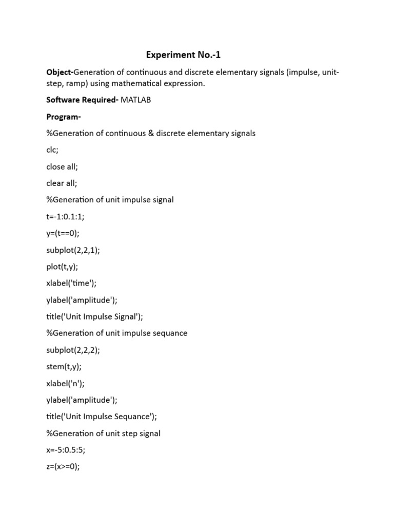 Generate Signals in MATLAB: Impulse, Step, Ramp | PDF