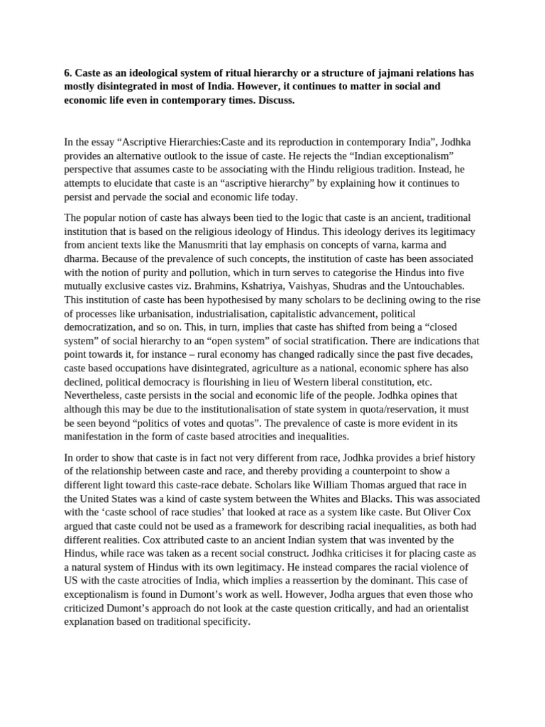 Caste as an Ascriptive Hierarchy Today | PDF | Caste | Liberal Arts ...