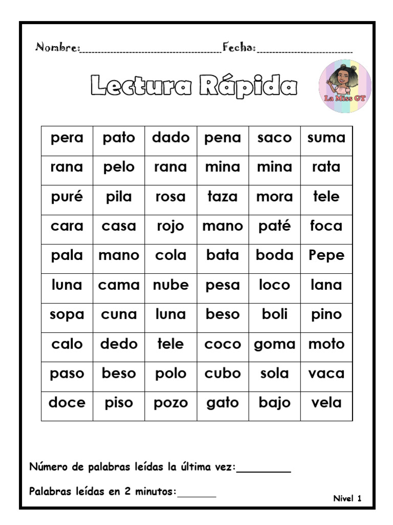 Lectura Rápida: Niveles de Palabras | PDF