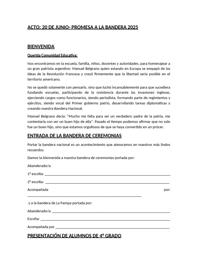 Acto Promesa de Lealtad A La Bandera 2025 | PDF