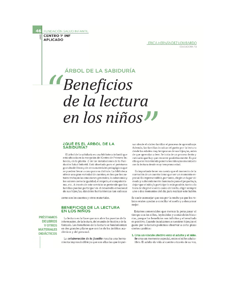 Beneficios de La Lectura en Los Niños | PDF
