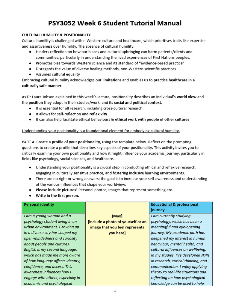 Cultural Humility and Positionality in PSY3052 | PDF | Identity (Social ...