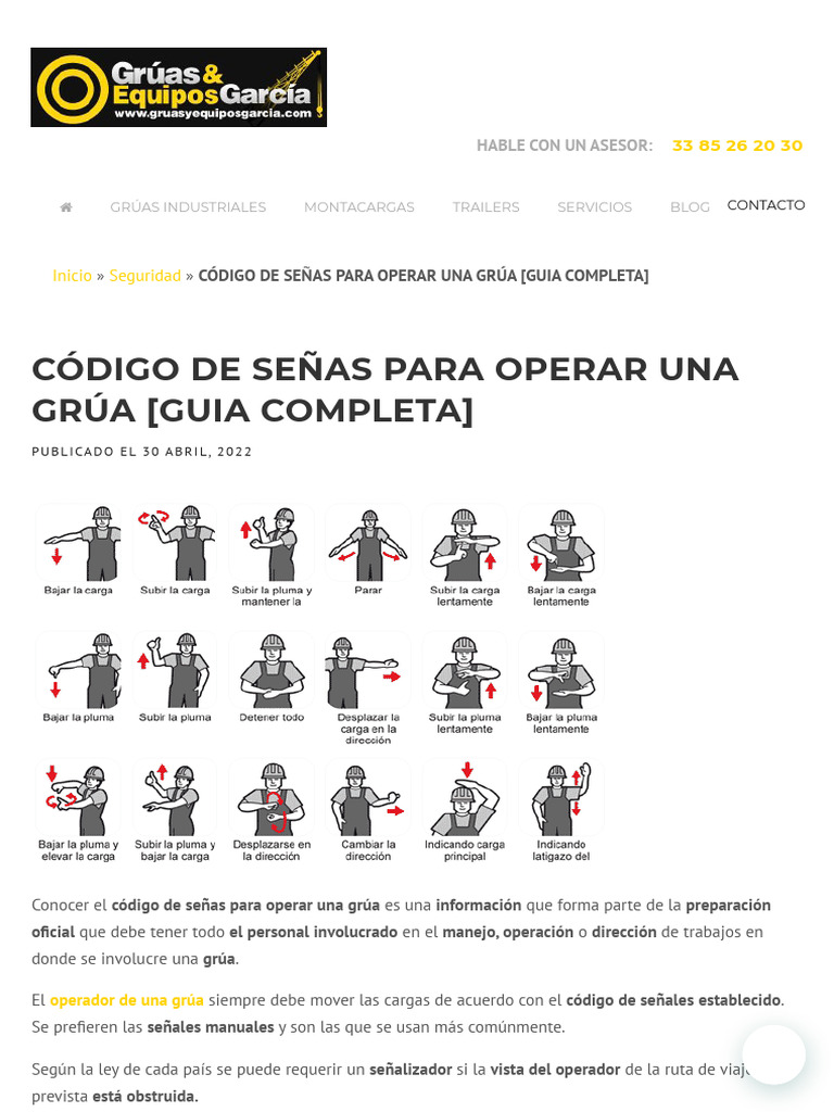 Señales Esenciales para Operar Grúas | PDF | Mano | Pulgar
