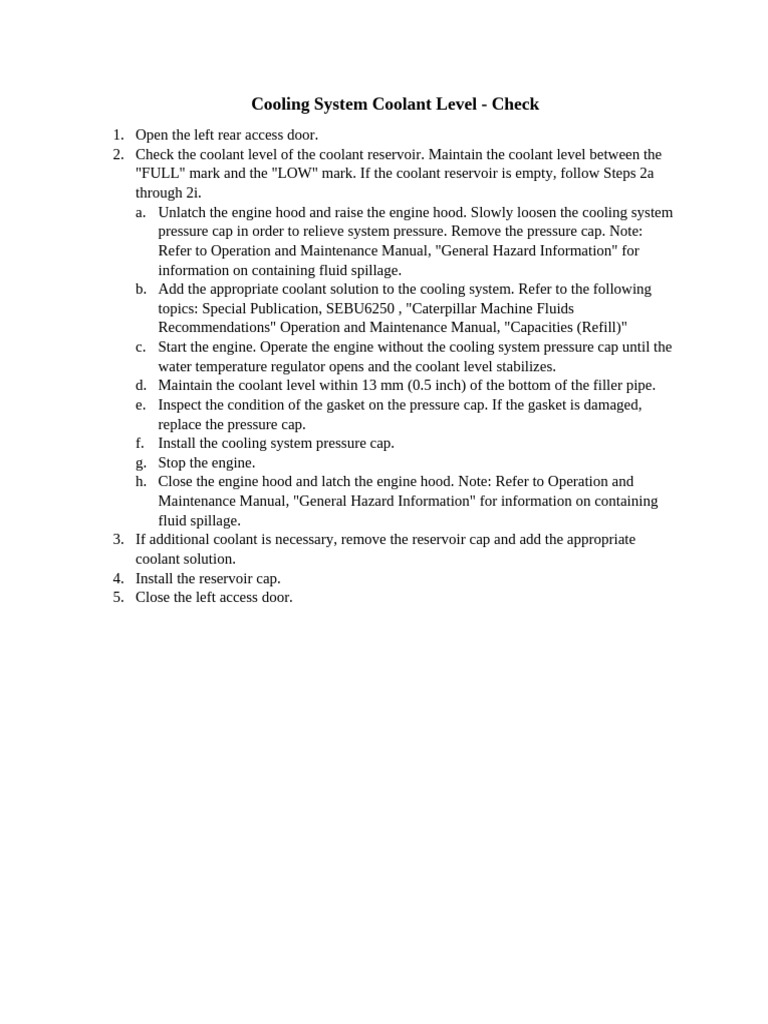 Check Coolant Level in Cooling System | PDF