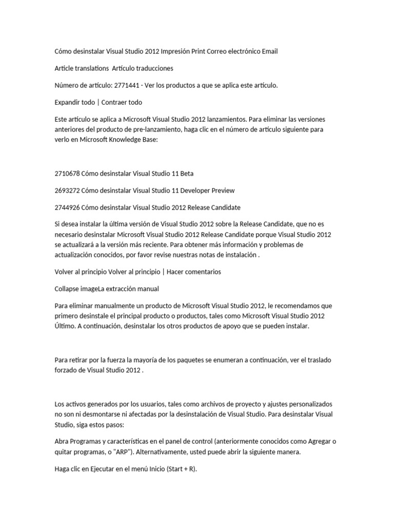 Desinstalar Visual Studio 2012 | PDF | Microsoft | Servidor SQL de ...
