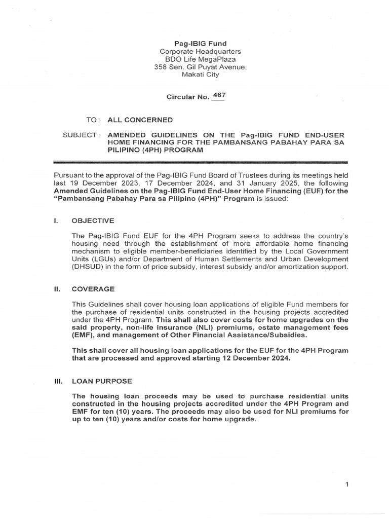 Amended Guidelines for Pag-IBIG 4PH Program | PDF | Loans | Interest