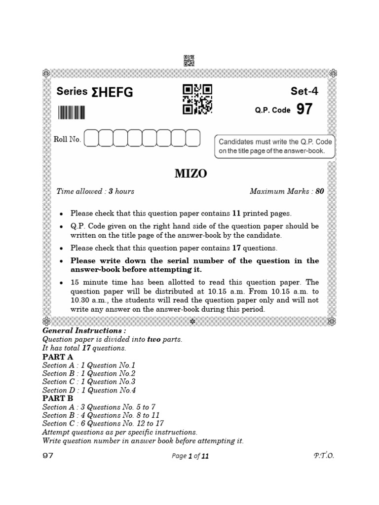 Mizo Language Question Paper Set-4 | PDF