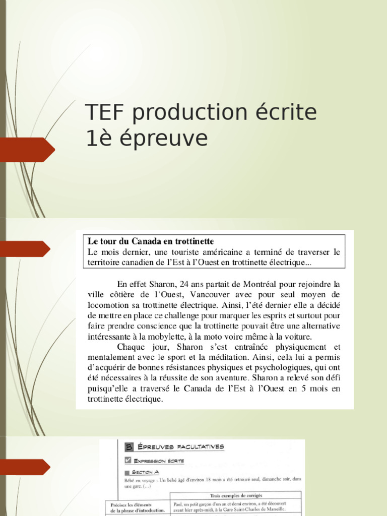 TEF Production Écrite Épreuve A | PDF
