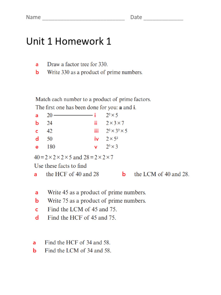 Unit 1 Homework Assignments Guide | PDF