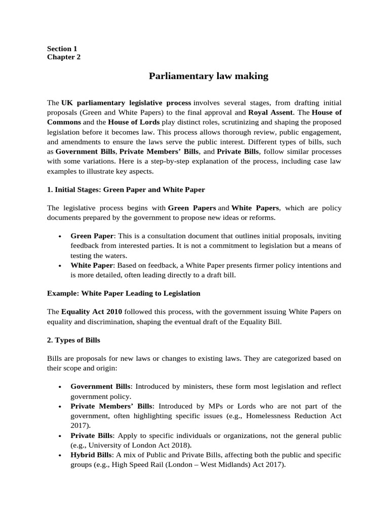UK Parliamentary Law Making Process | PDF | Bill (Law) | Parliament Of ...