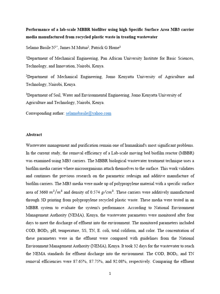 MBBR Biofilter Efficiency with Recycled Plastics | PDF | Sewage ...