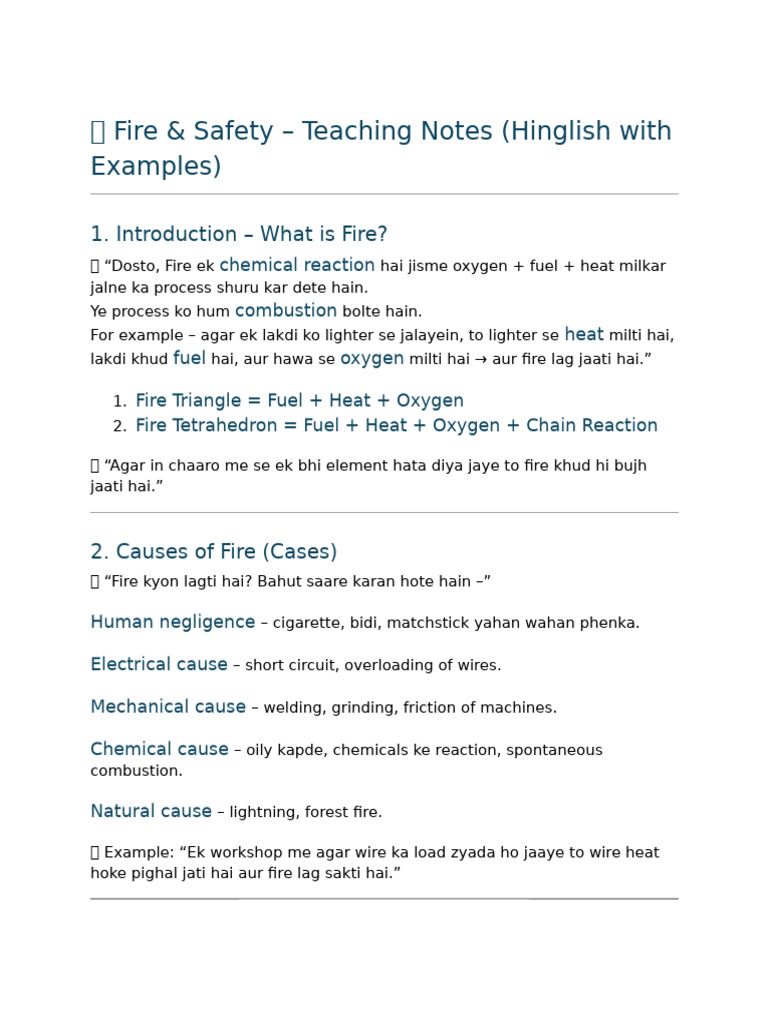 Fire Safety Teaching Notes in Hinglish | PDF | Fires | Energy Technology