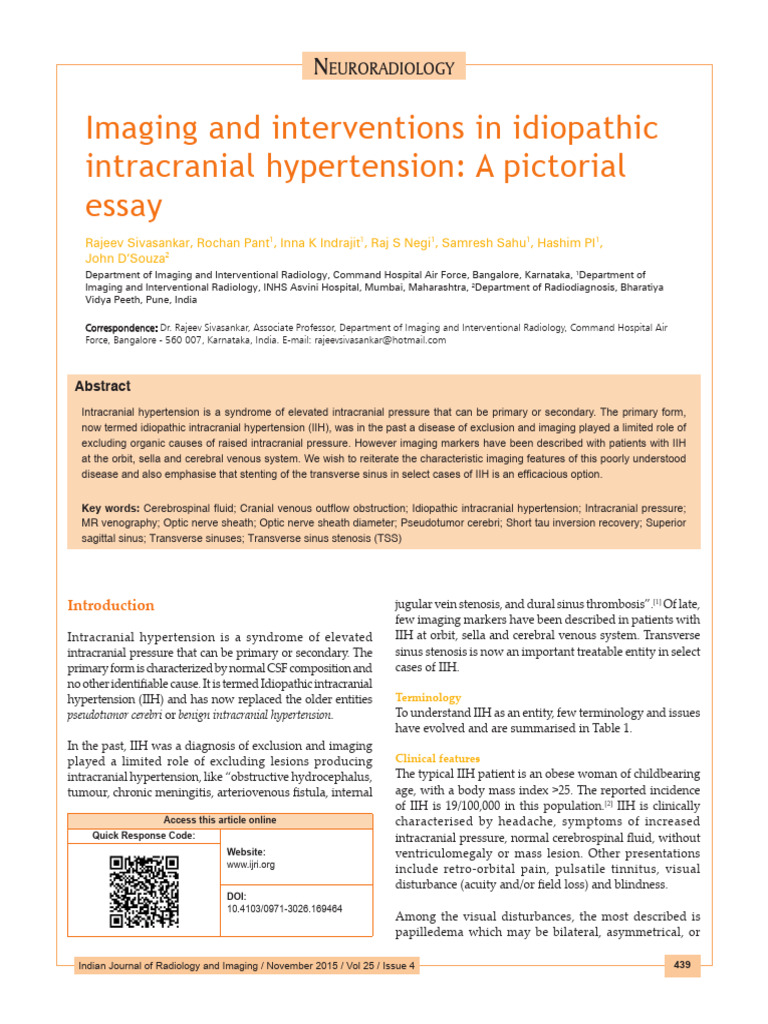 Imaging and Interventions in IIH A Pictorial Essay | PDF | Diseases And ...