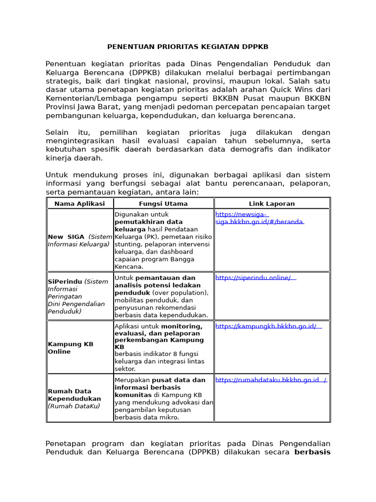Prioritas Kegiatan DPPKB Berbasis Data | PDF