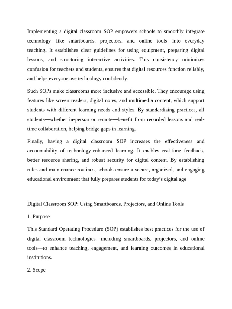 Digital Classroom SOP for Tech Integration | PDF | Multimedia ...