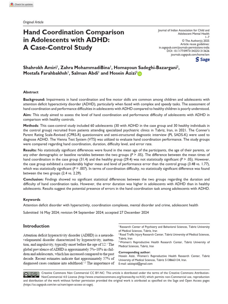 Hand Coordination in ADHD Adolescents | PDF | Attention Deficit ...