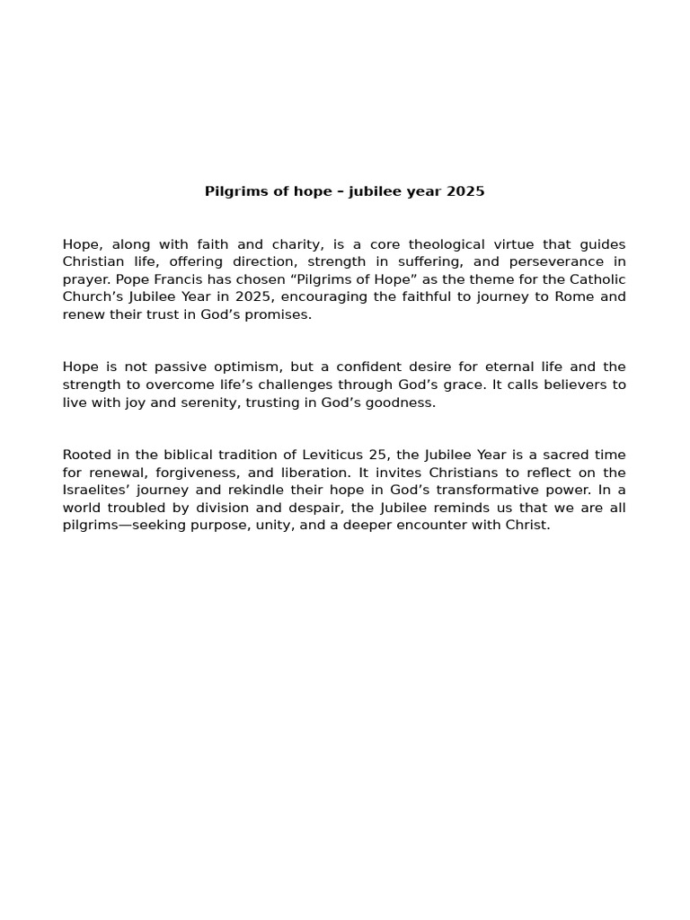 Pilgrims of Hope - Jubilee Year 2025 | PDF